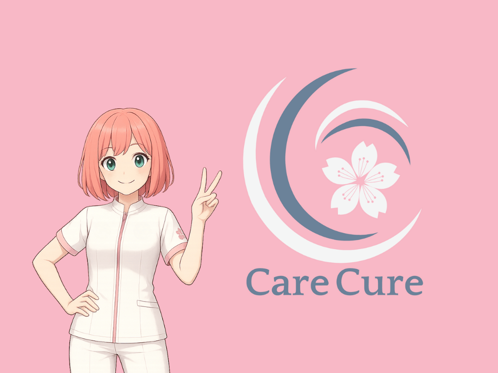 ピースするさくら🌸ケアキュアのロゴ